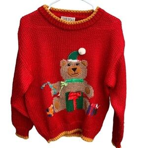 Vintage Heidi Knitted by Hand Crewneck Sweater Christmas Holiday Bear Women’s M